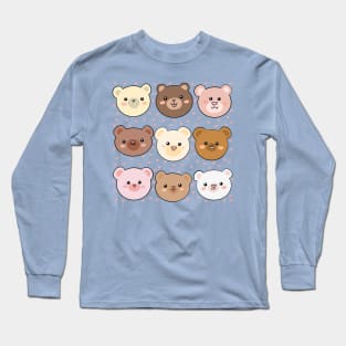 Cute teddy bears heads illustration Long Sleeve T-Shirt